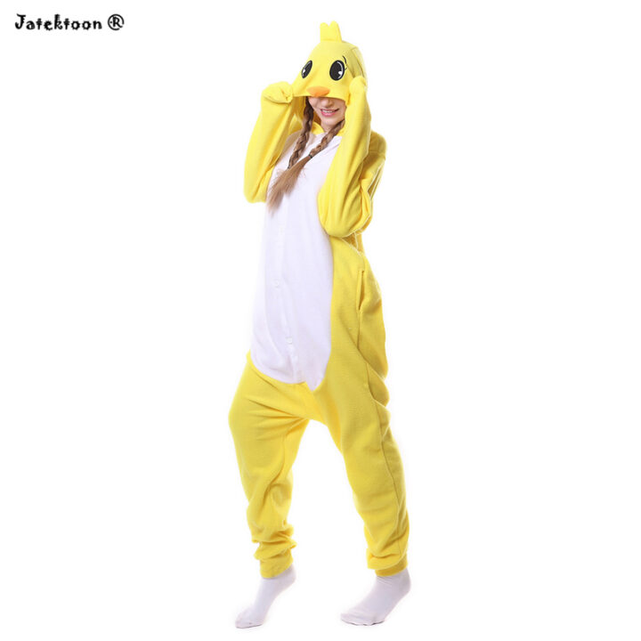 Adult Cartoon Animal Yellow Chicken Halloween Cosplay Pajamas Onesies Costume 1