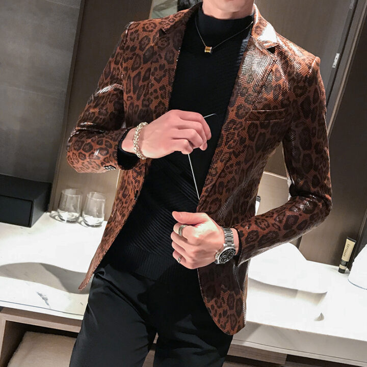 Leopard Print Blazers Korean Style Mens Club Outfits 4