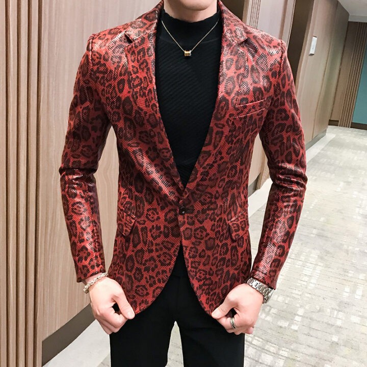 Leopard Print Blazers Korean Style Mens Club Outfits 6