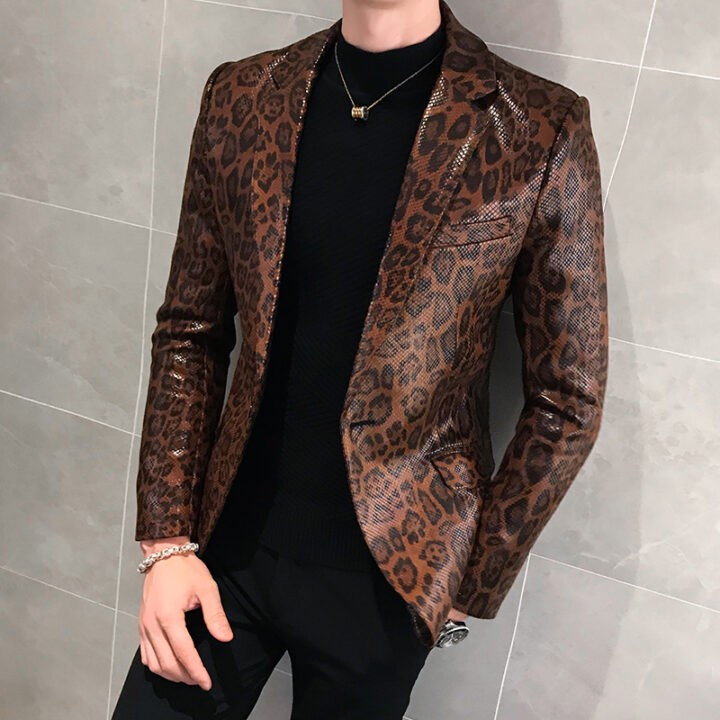 Leopard Print Blazers Korean Style Mens Club Outfits 1