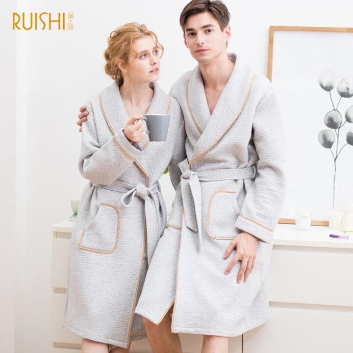 Warm Cotton Couple Pajamas Cum Bathrobe 1