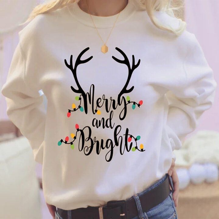 White Long Sleeve Loose Christmas Graphic Print Sweater 2