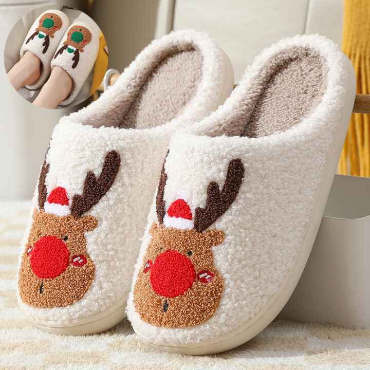 Cozy Christmas Elk Home Slippers 1