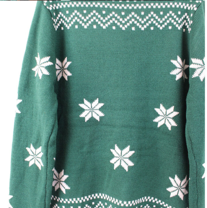 Green Jacquard Sweater with Long Sleeves 3