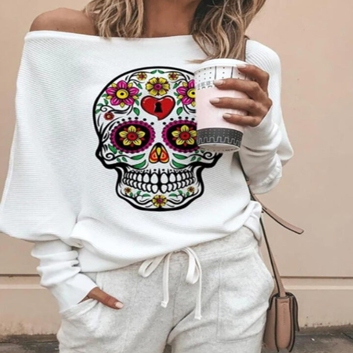 Casual Long Sleeve Skull Print Sweatshirt 1