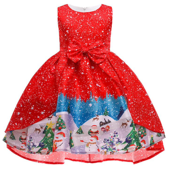 3D Santa Claus and Snowflake Print Girl Dress 3