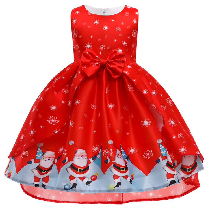 3D Santa Claus and Snowflake Print Girl Dress 1