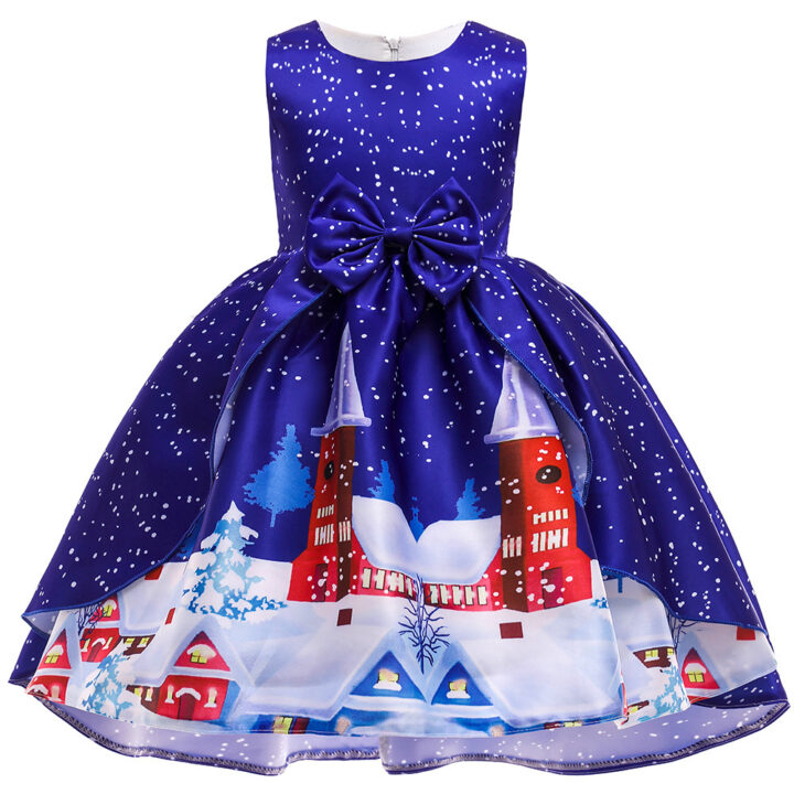 3D Santa Claus and Snowflake Print Girl Dress 5