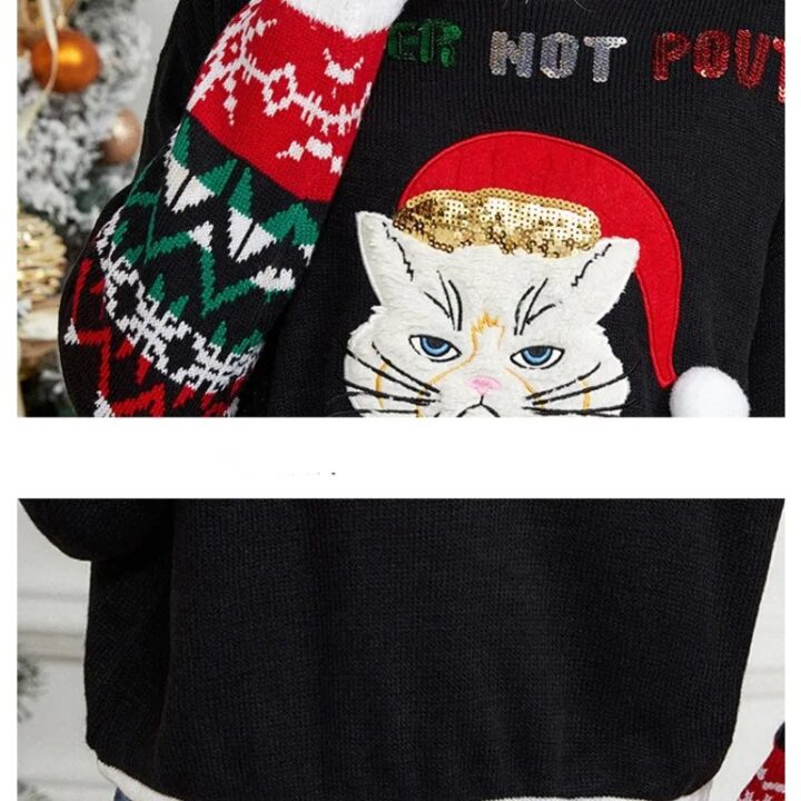 Embroidered Santa Cat head Sweater 6