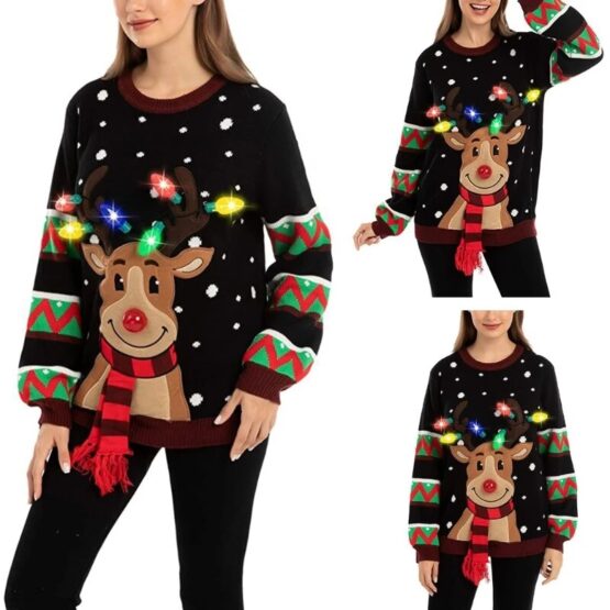 Reindeer Cartoon print Light-Up Sweater 9
