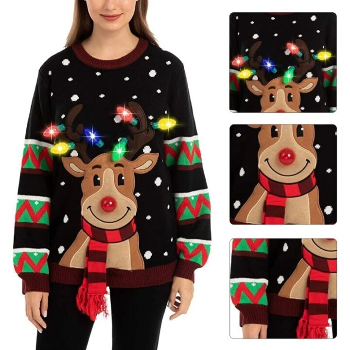 Reindeer Cartoon print Light-Up Sweater 4