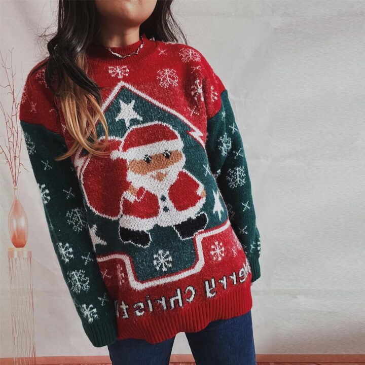 Christmas Tree Santa Print Long Sleeve Sweatshirt 2