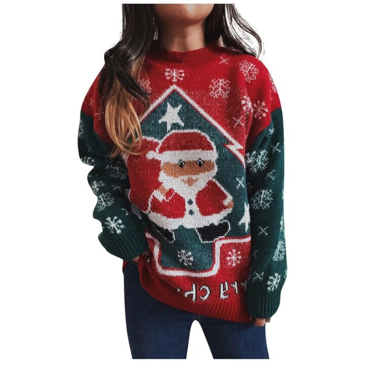 Christmas Tree Santa Print Long Sleeve Sweatshirt 1