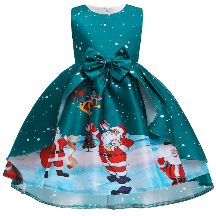 3D Santa Claus and Snowflake Print Girl Dress 4