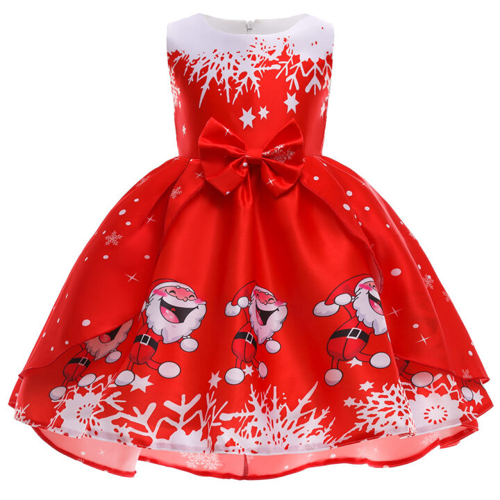 3D Santa Claus and Snowflake Print Girl Dress 2