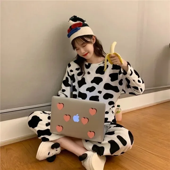 Warm Cow Print Flannel Homewear PJ Set 3