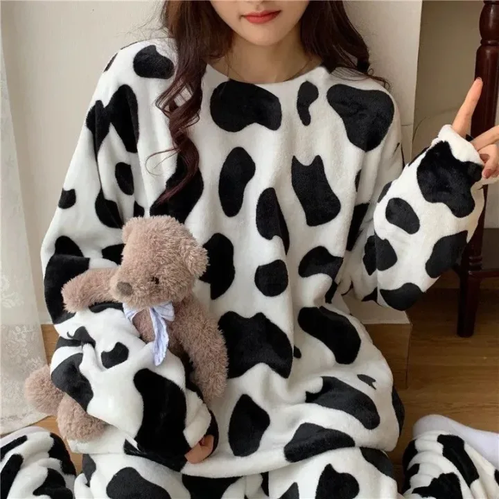 Warm Cow Print Flannel Homewear PJ Set 5