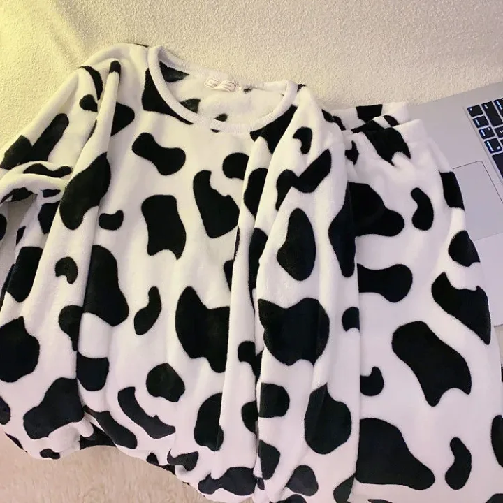 Warm Cow Print Flannel Homewear PJ Set 6